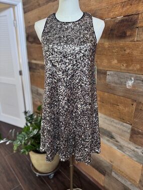 GB Sequin Tank Dress Size Medium Black Silver Party Glam Mini Dress NWT